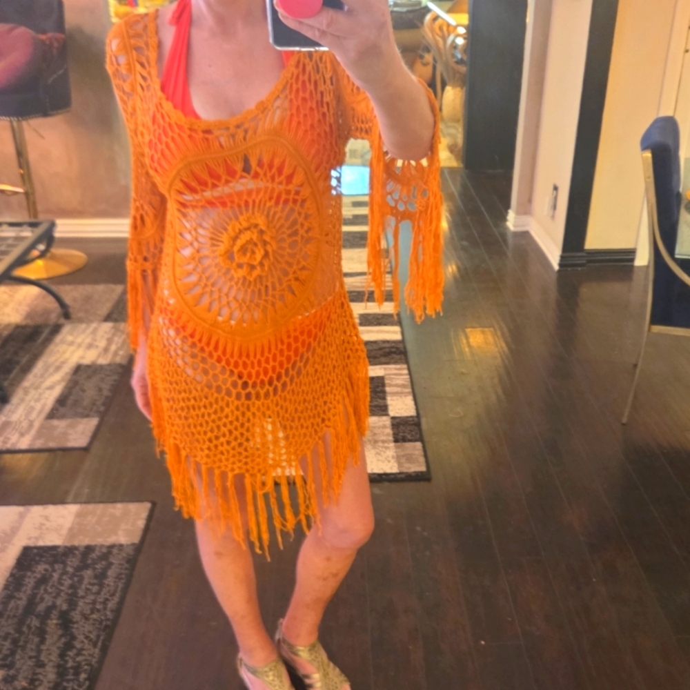 Orange Crochet Beach Cover Up